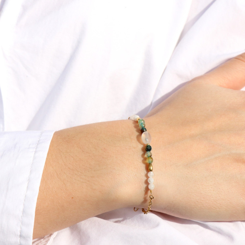 Bracelet pierre de lune et agate bleue