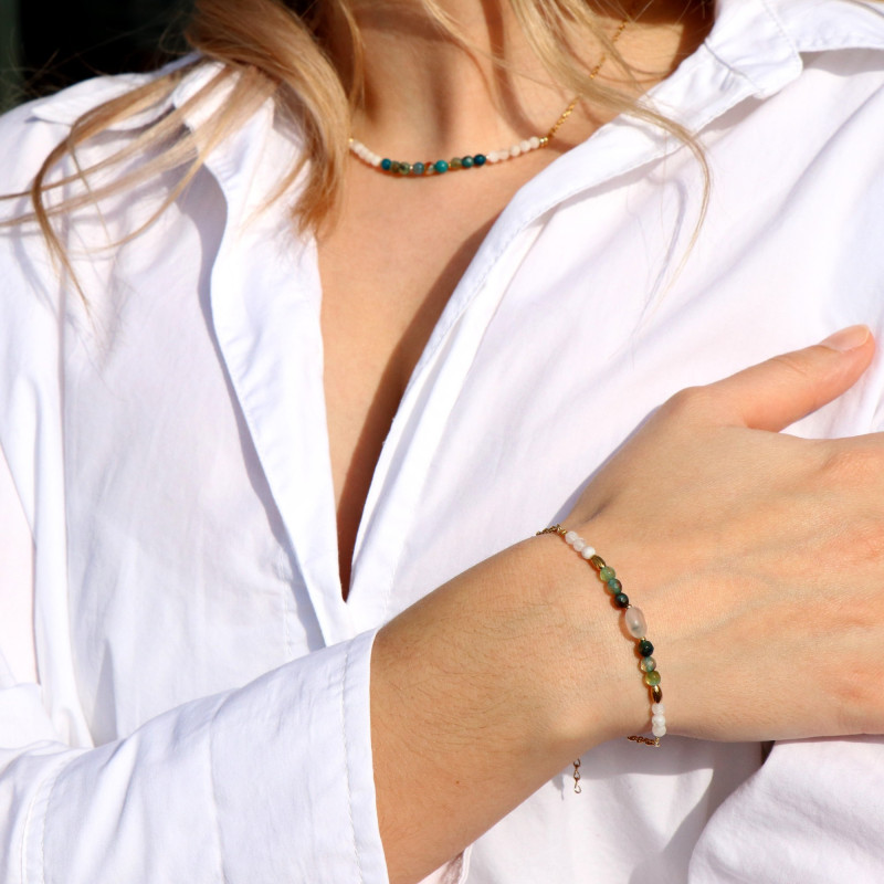 Bracelet pierre de lune et agate bleue