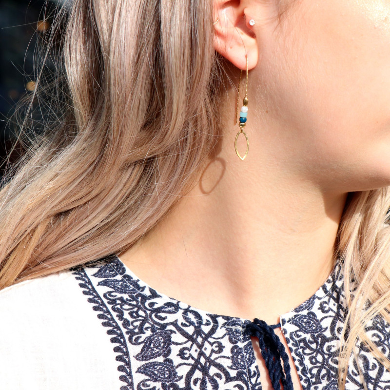 Boucles hameçon ovales strié aigue marine