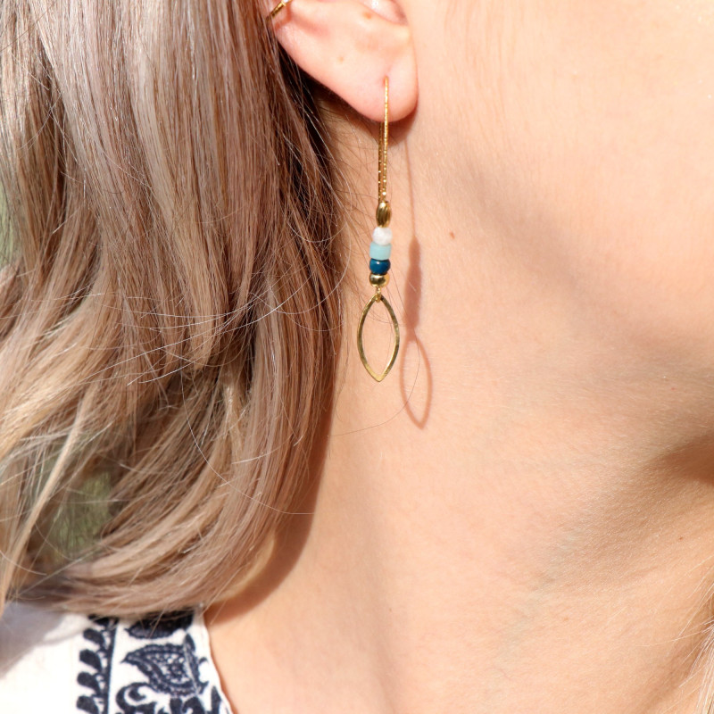 Boucles hameçon ovales strié aigue marine