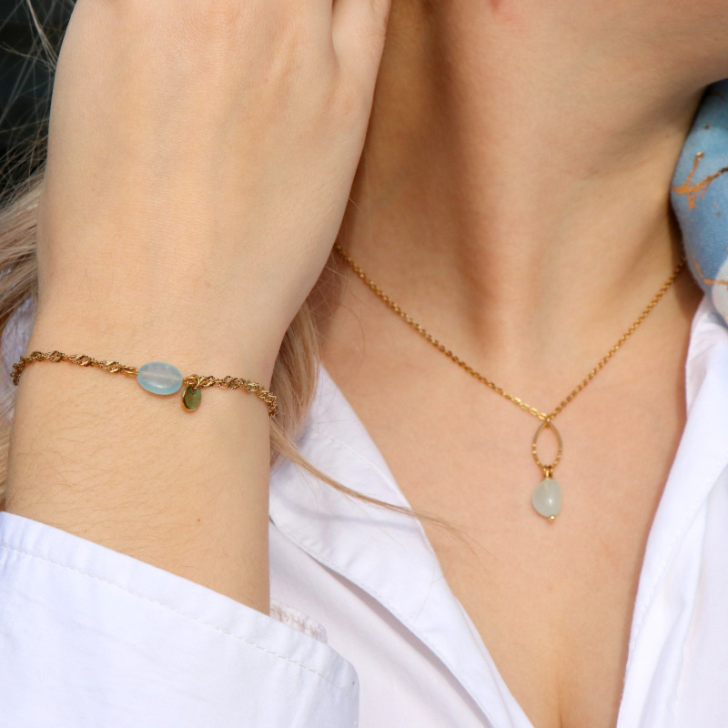 Bracelet chaine ovale aigue marine
