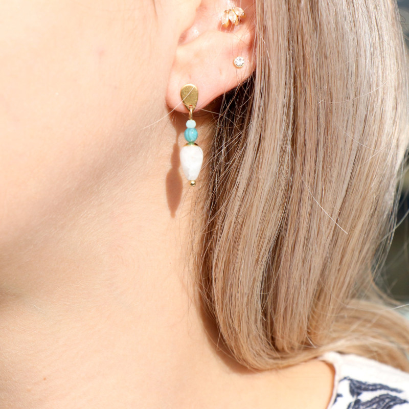 Boucles d'oreilles enfilade trio agate bleue