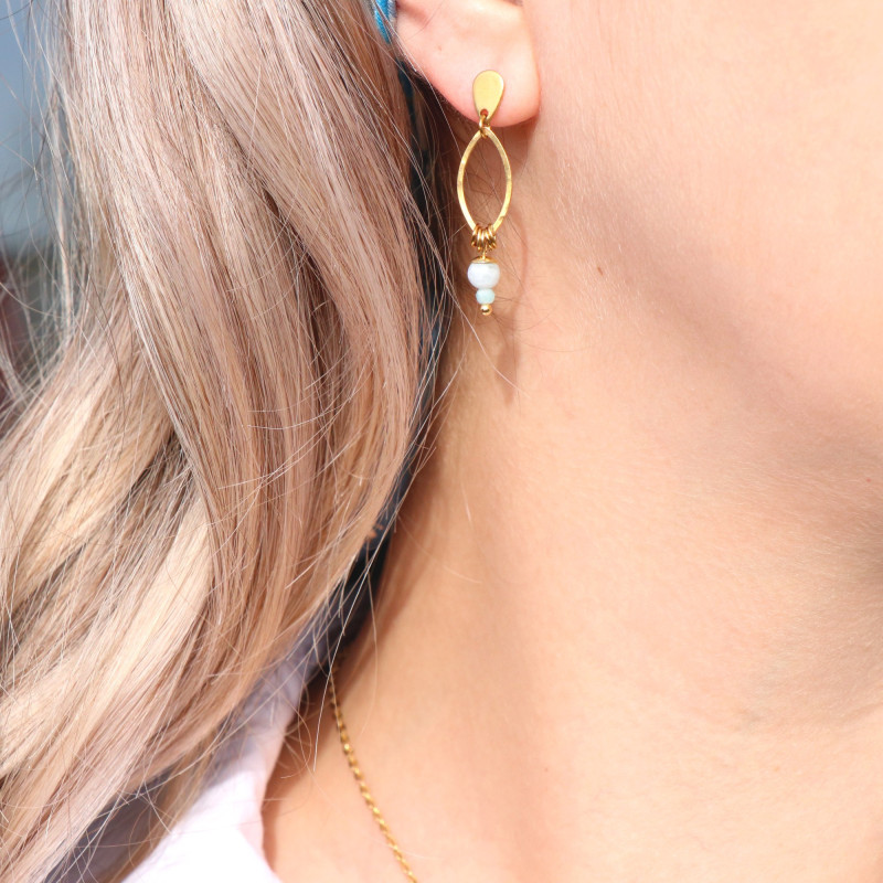 Boucles d'oreilles ovales aigue marine