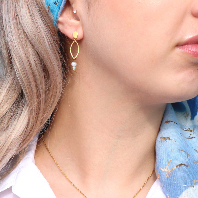 Boucles d'oreilles ovales aigue marine