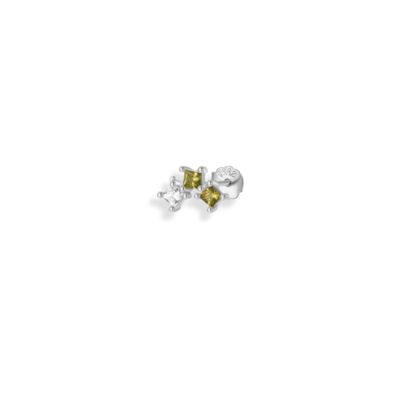 Puce trois zircons verts argent 925 - unité