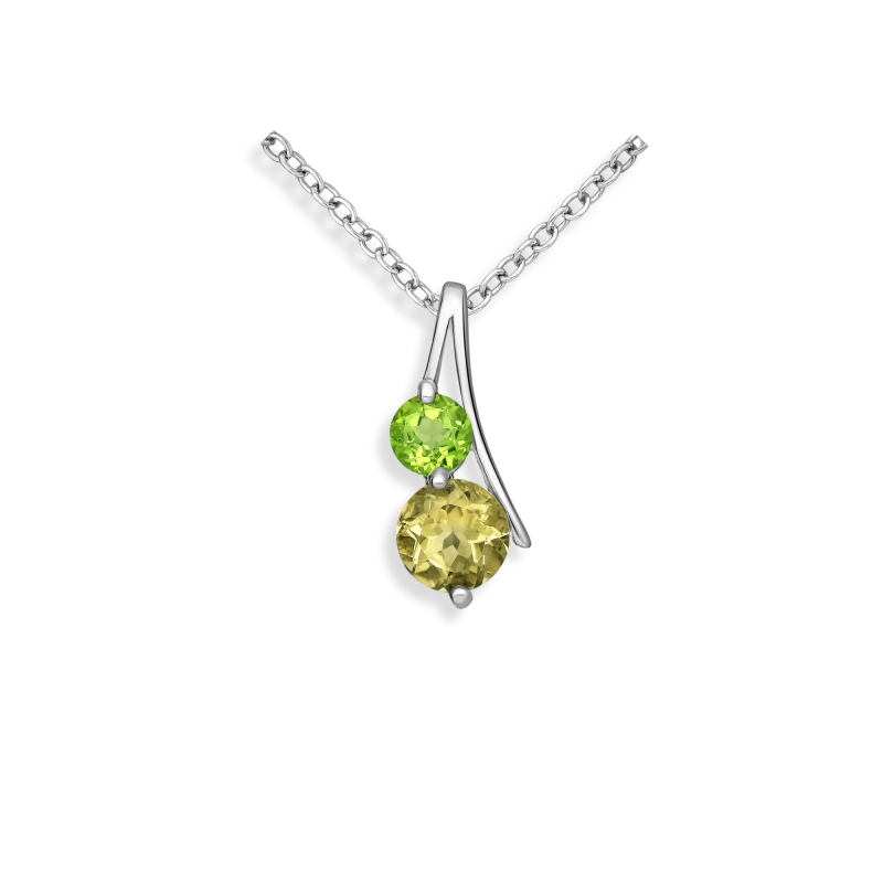 Pendentif péridot-quartz - Argent 925 rhodié
