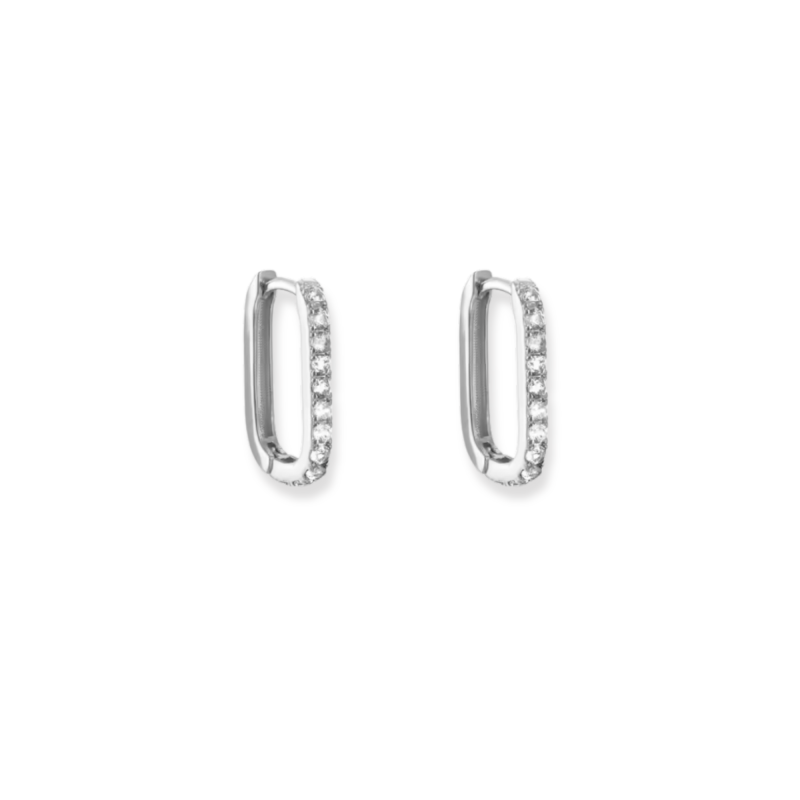 Minis-créoles rectangulaire - Argent 925 et zircons