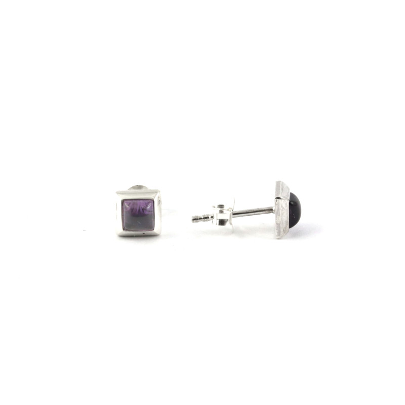 Puces carrées améthyste - Argent 925