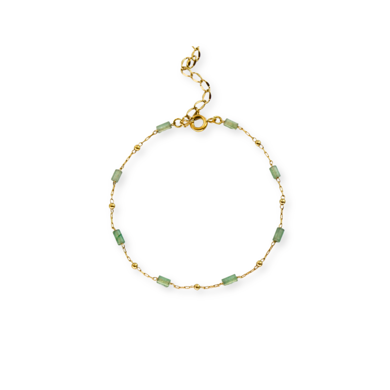 Bracelet chaine rect aventurine acier doré