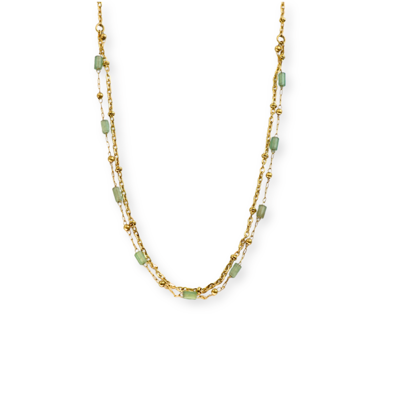 Collier double chaine aventurine acier doré