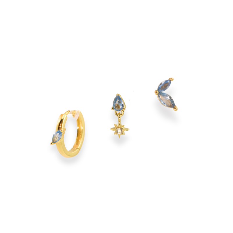 Composition trio bleu - Argent 925 doré