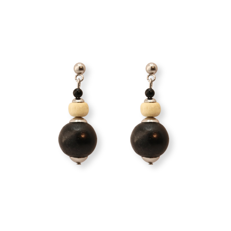 Boucles clous enfilades bois onyx acier