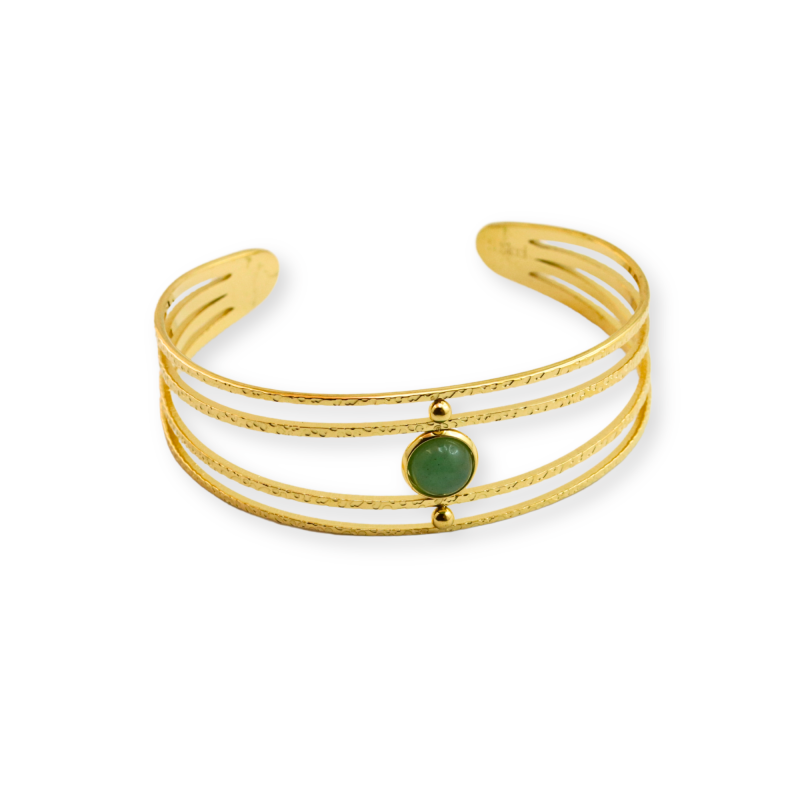 Jonc multi rangs aventurine acier doré