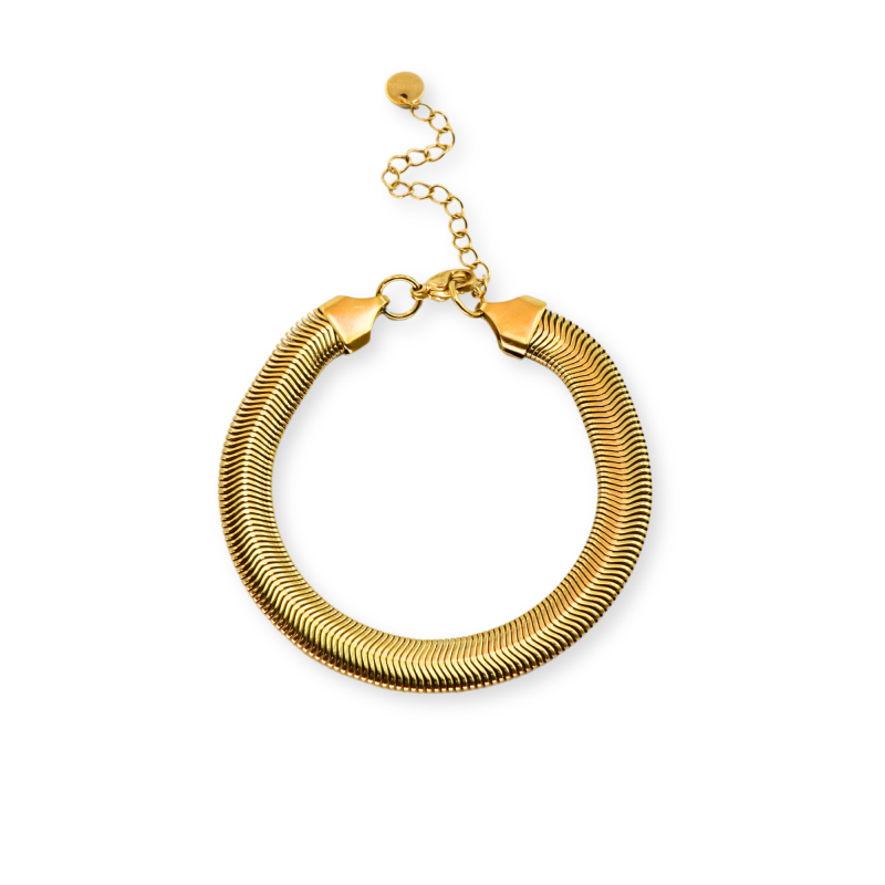 Bracelet maille plate épaisse acier doré