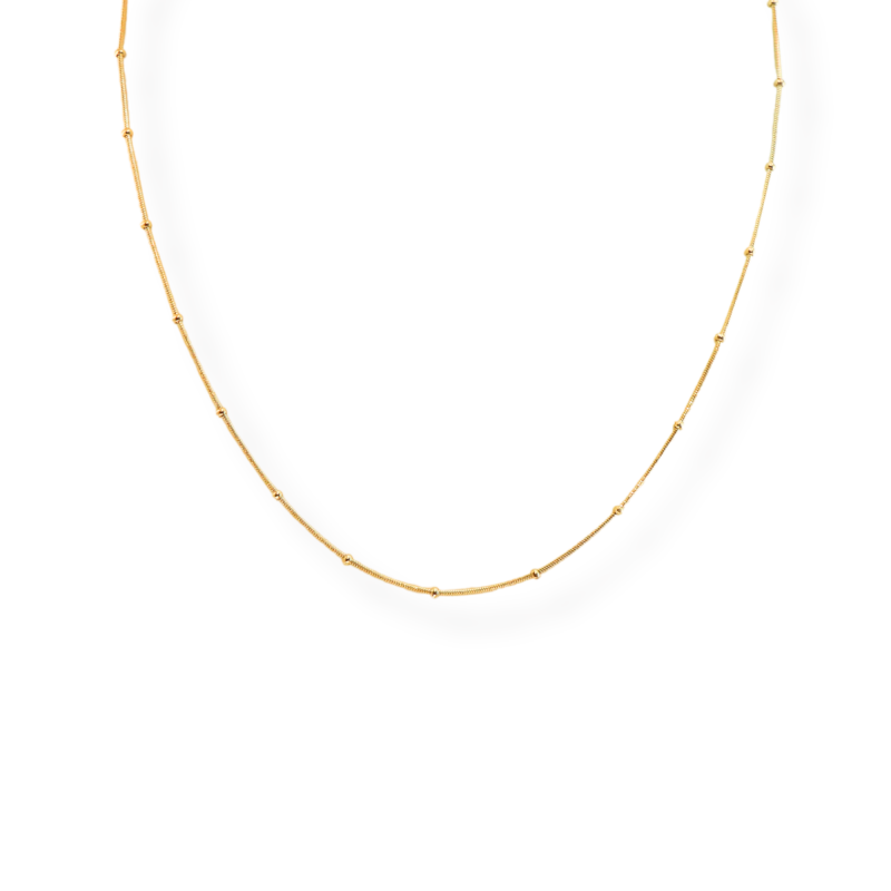 Collier fin chaîne boule acier doré