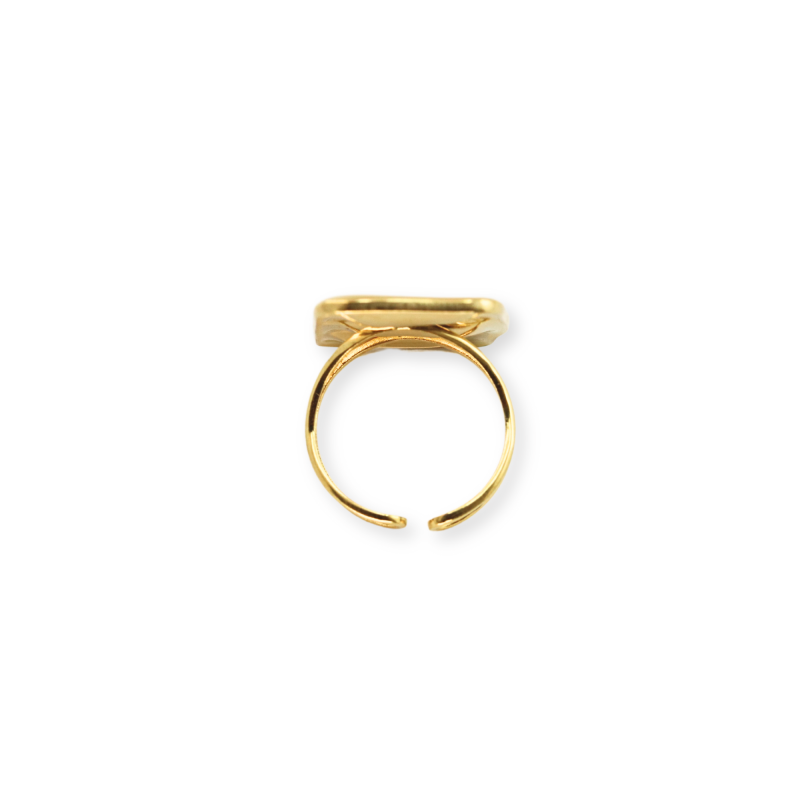 Bague rectangulaire design acier doré