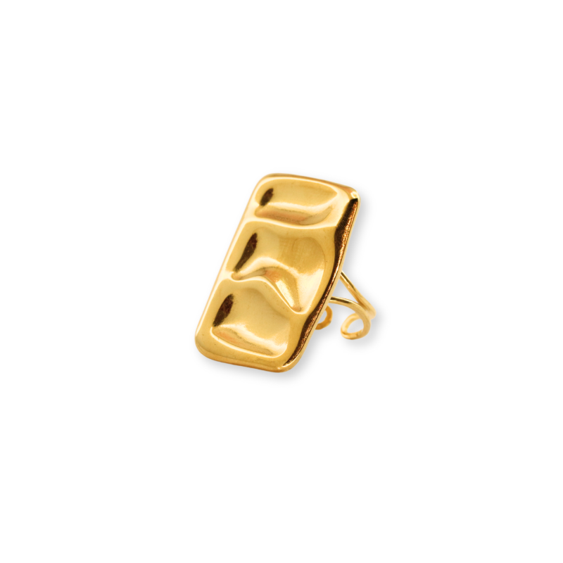 Bague rectangulaire design acier doré