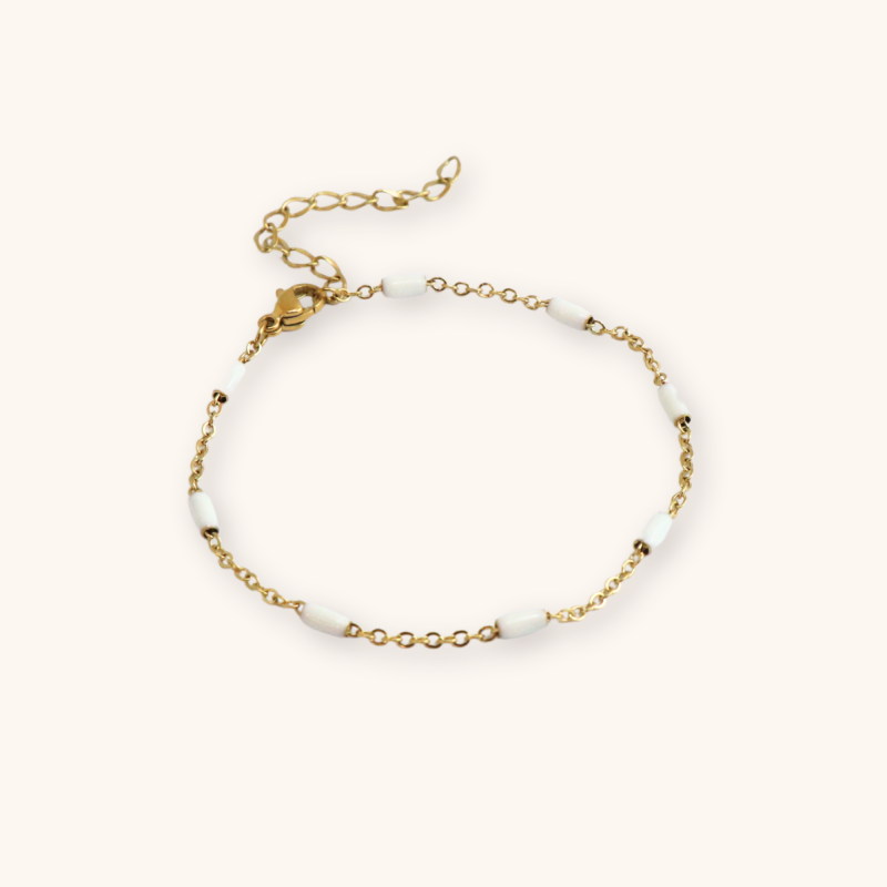 Bracelet acier doré tube émaillage blanc