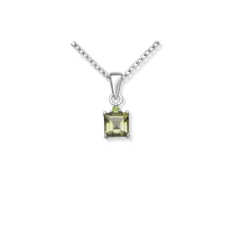 Pendentif carré quartz et péridot