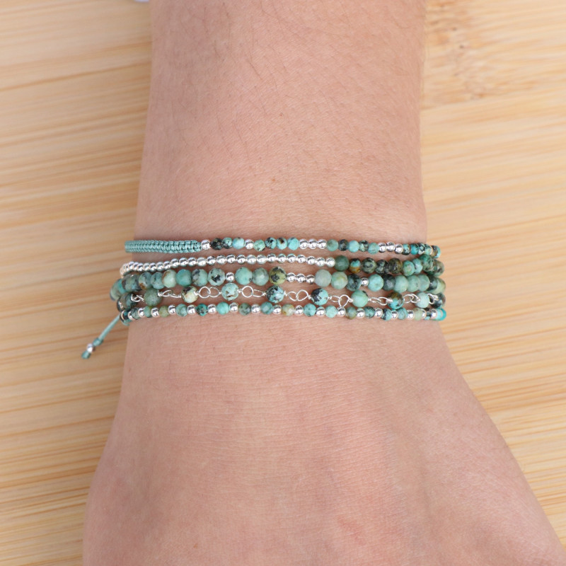 Bracelet perles argent et turquoise africaine