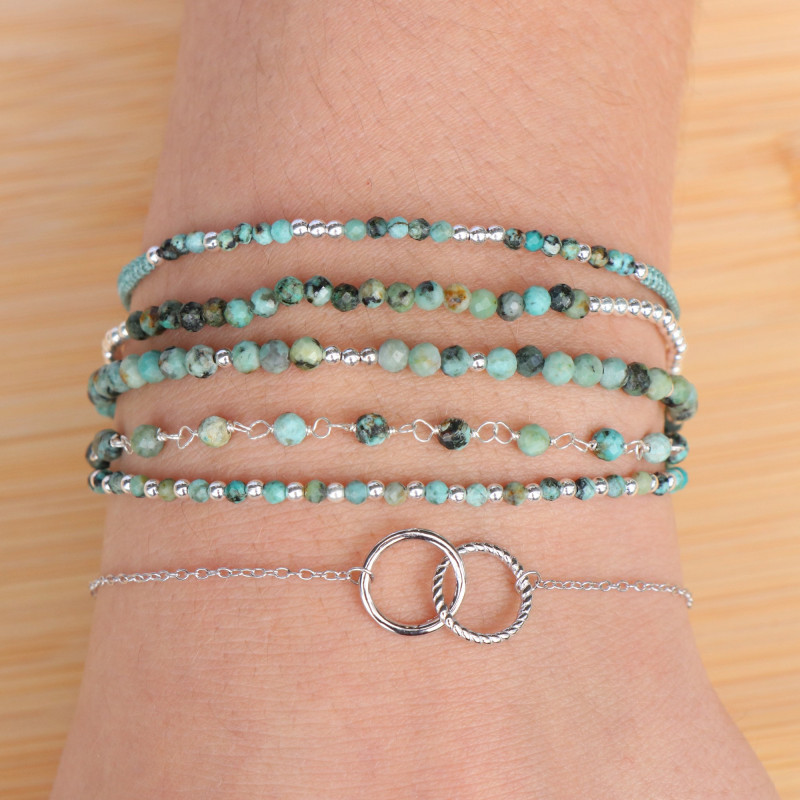 Bracelet perles argent et turquoise africaine