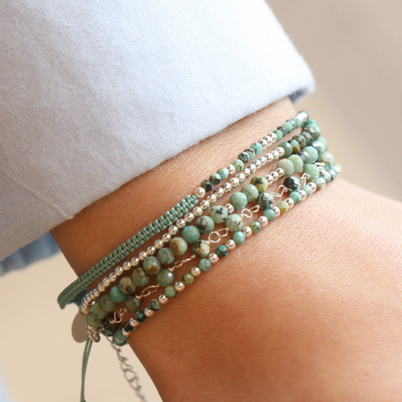 Bracelet perles argent et turquoise africaine