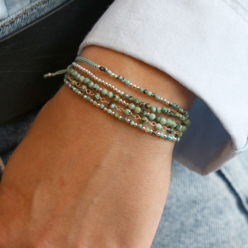 Bracelet perles argent et turquoise africaine
