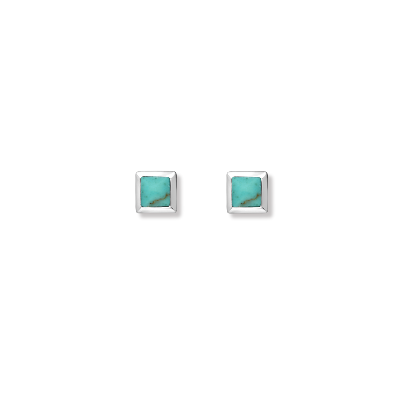 Puces carrées turquoise - Argent 925