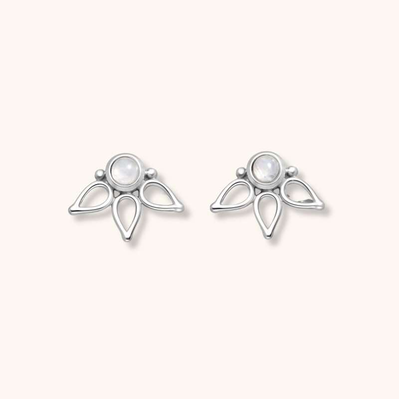 Puces 3 feuilles pierre de lune - argent 925