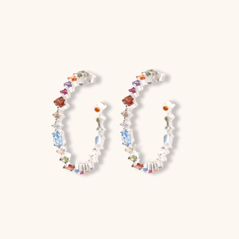 Créoles zircons multicolores - Argent 925
