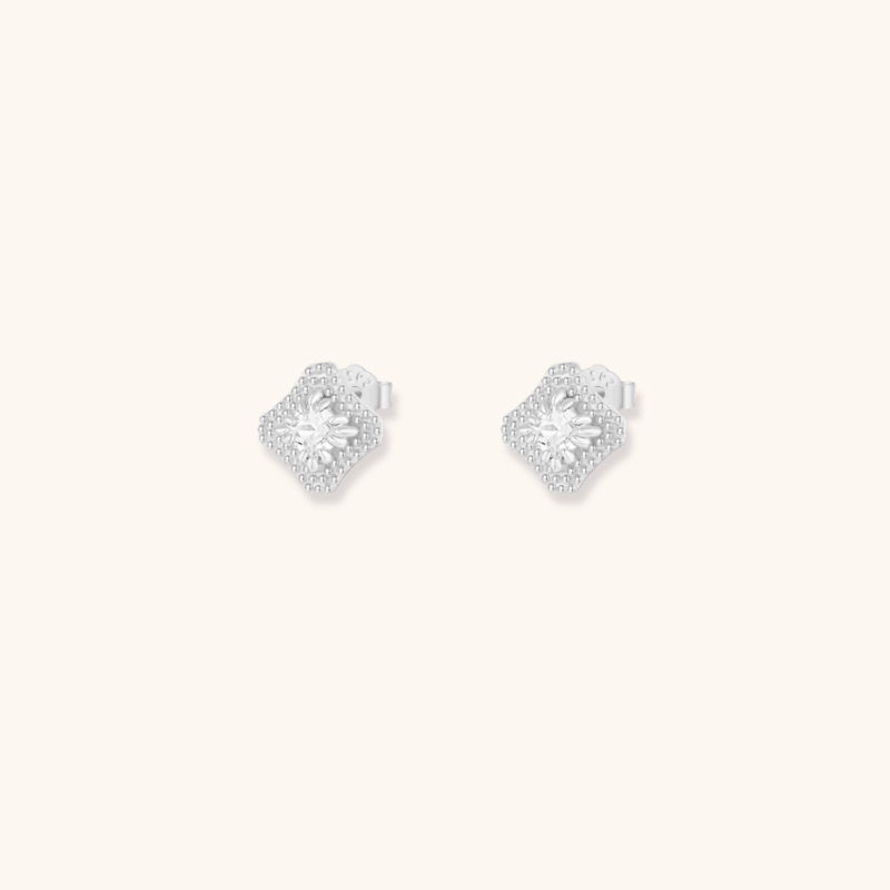 Puces losanges rétro zircon - argent 925