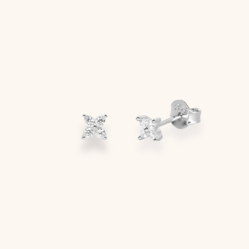 Puces mini fleur 4 oxydes argent 925