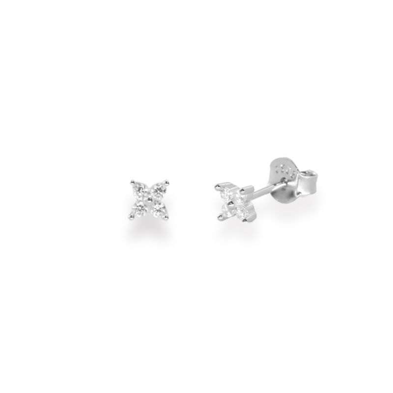 Puces mini fleur 4 oxydes argent 925