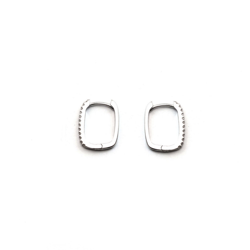 Minis-créoles rectangulaire - Argent 925 et zircons