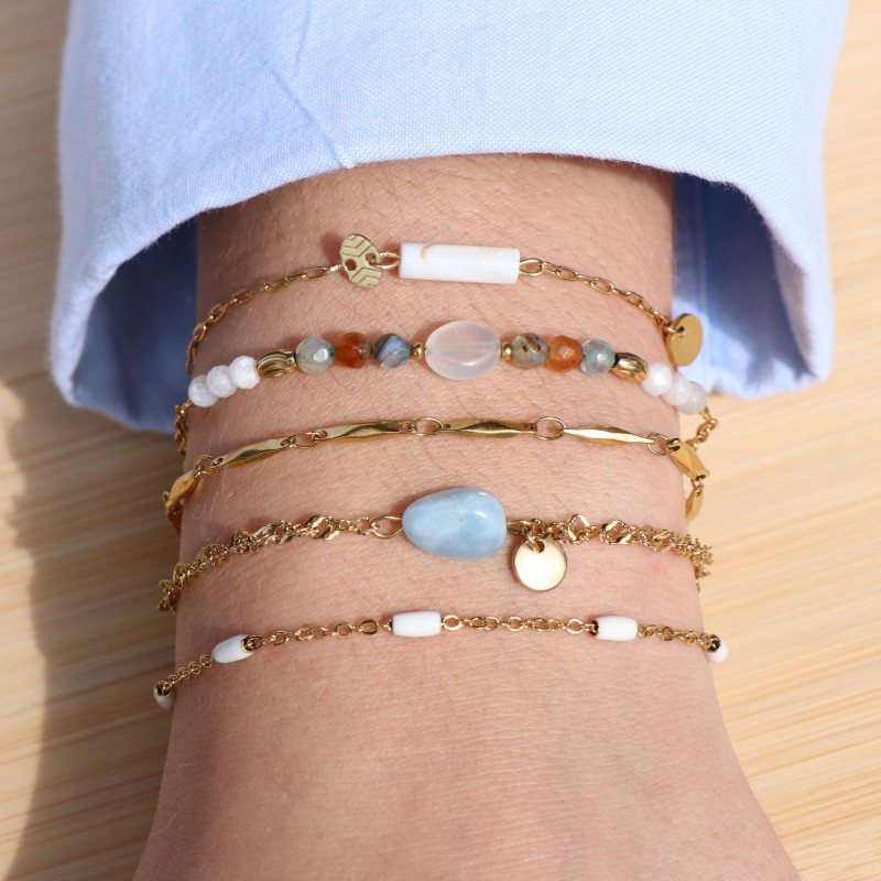 Bracelet acier doré tube nacre