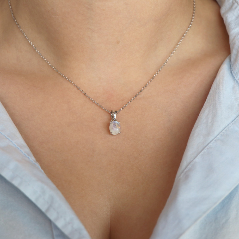 Pendentif pierre de lune sur chaîne - Argent