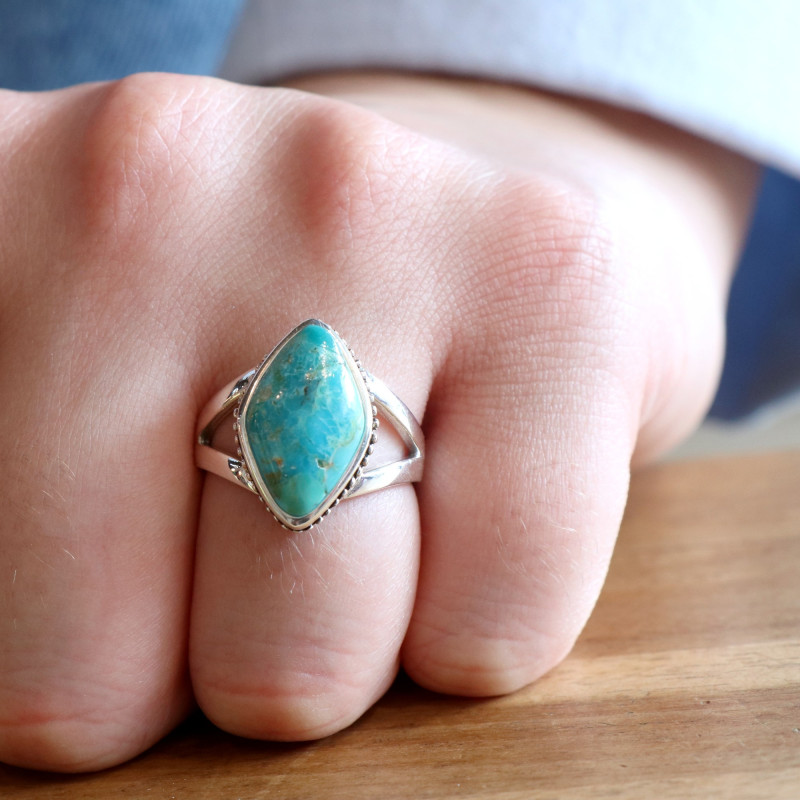 Bague amérindienne losange turquoise