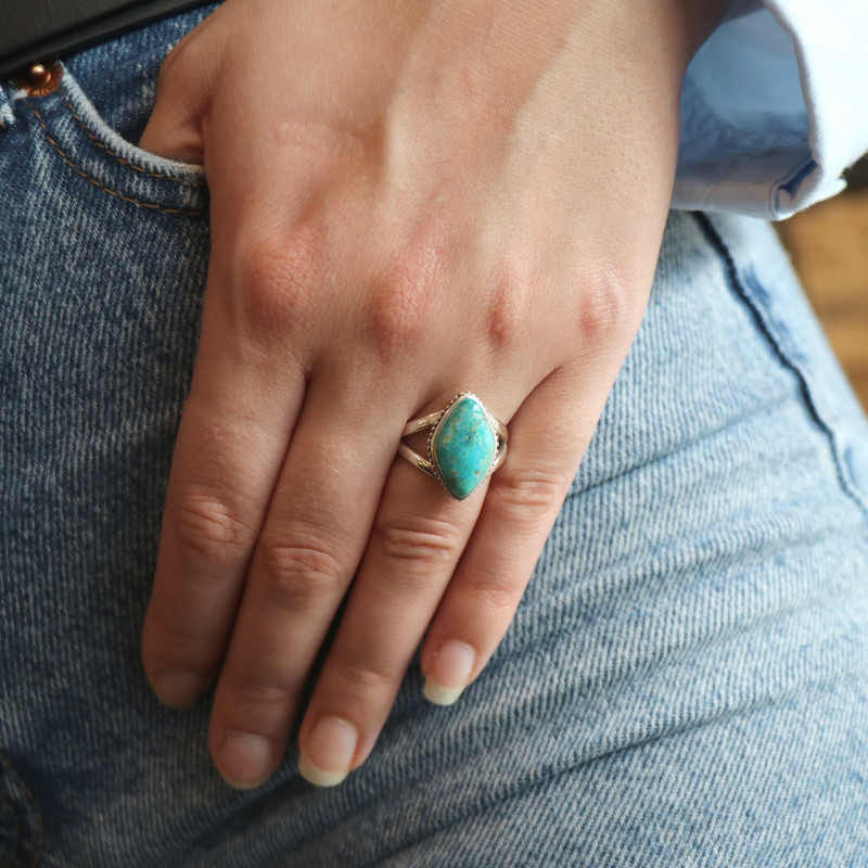 Bague amérindienne losange turquoise