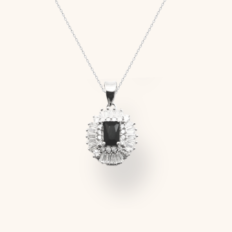 Pendentif ovale oxydes rectangle noir