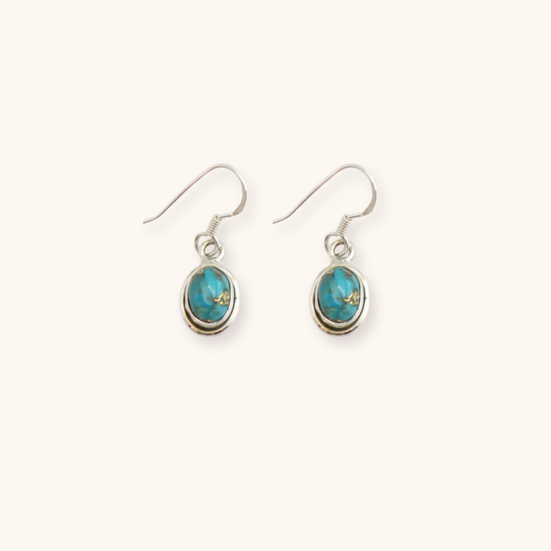 Boucles hameçon turquoise rondes - Argent