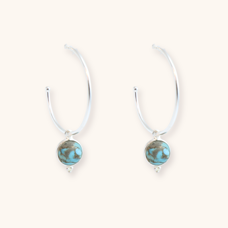 Créoles pend turquoise rondes - Argent