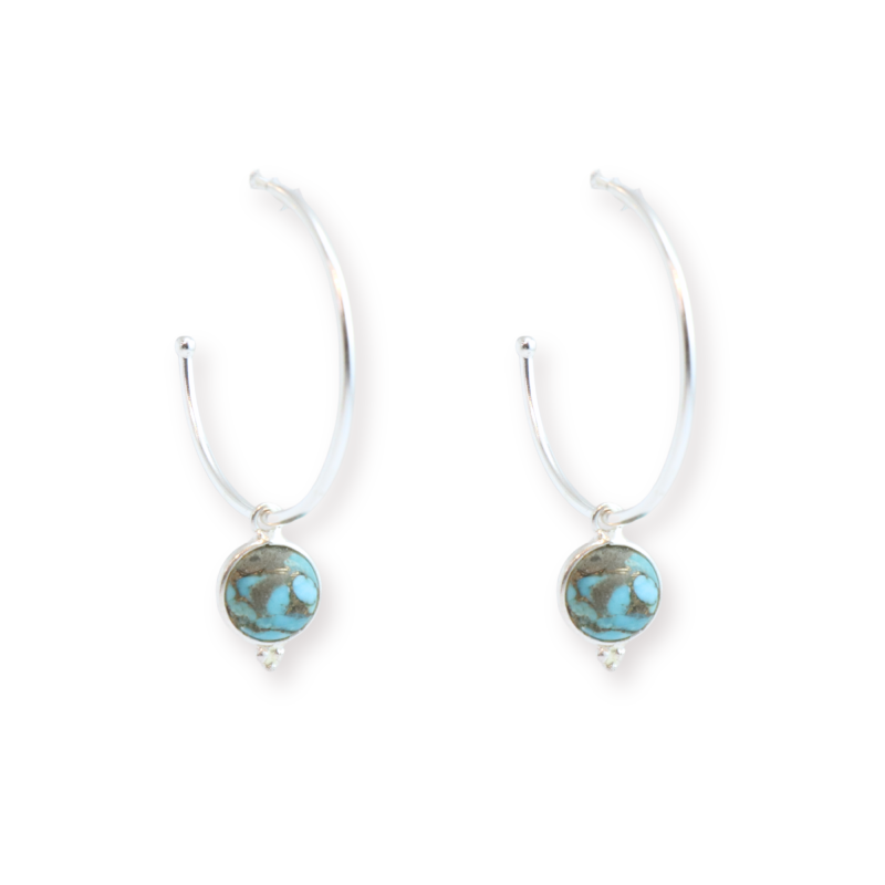 Créoles pend turquoise rondes - Argent