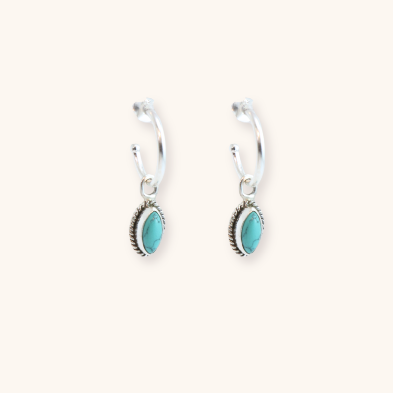 Créoles turquoise ethnique - Argent