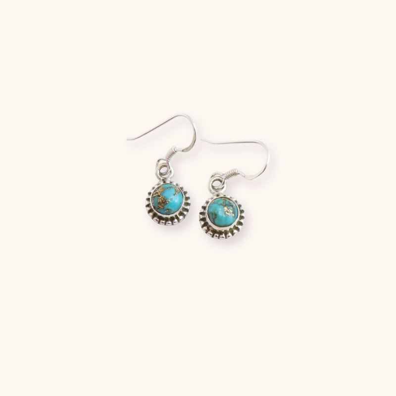 Boucles hameçon turquoise rondes ethnique - Argent