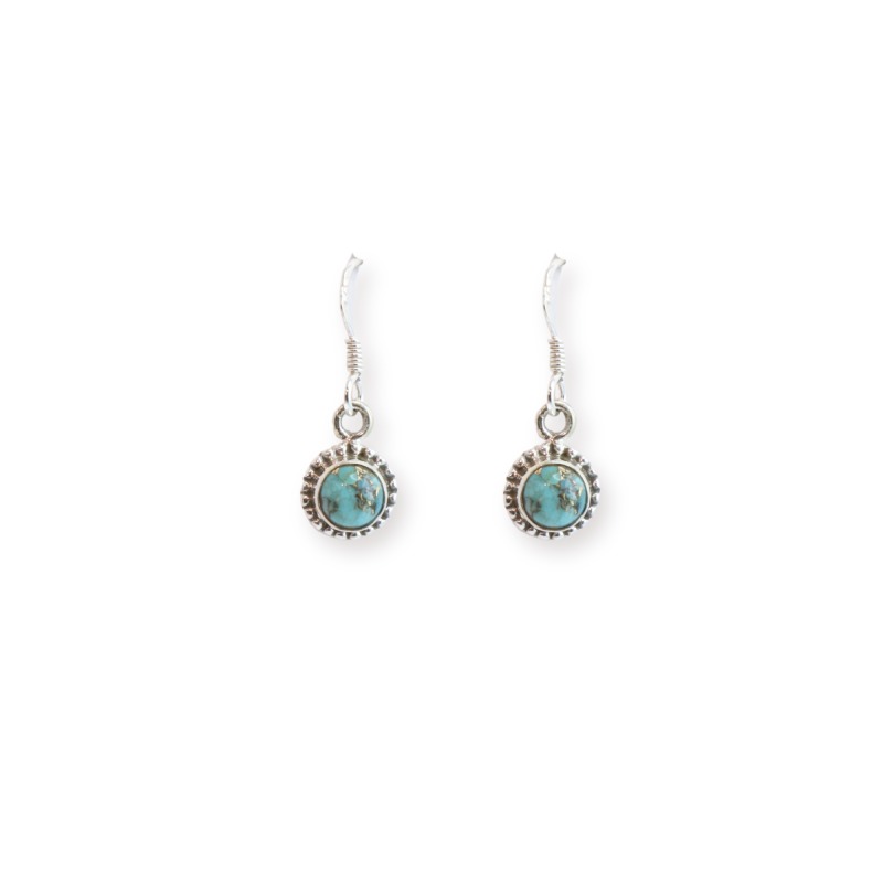 Boucles hameçon turquoise rondes ethnique - Argent