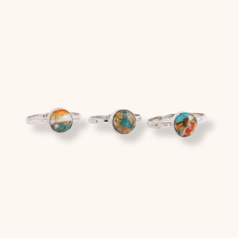 Bague ronde turquoise coquille - Argent