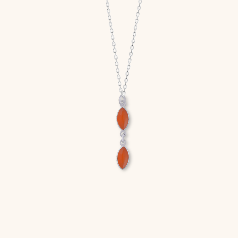 Pendentif double cornaline sur chaine - Argent
