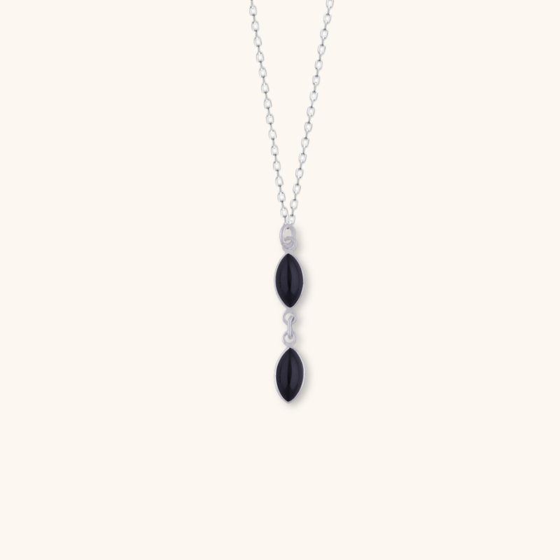 Pendentif double onyx sur chaine - Argent