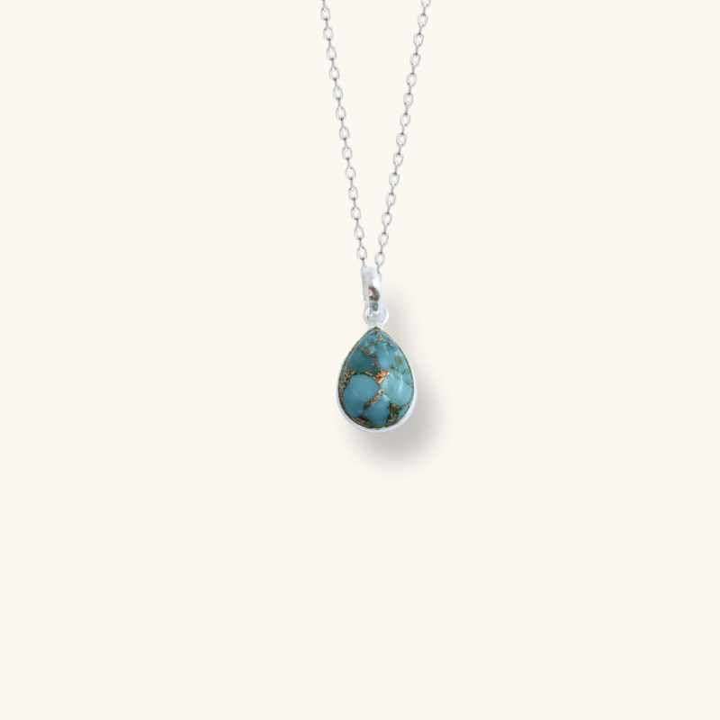 Pendentif goutte turquoise sur chaine - Argent