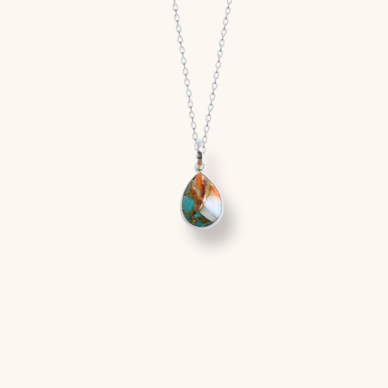 Pendentif goutte turq+coquille sur chaine - Argent